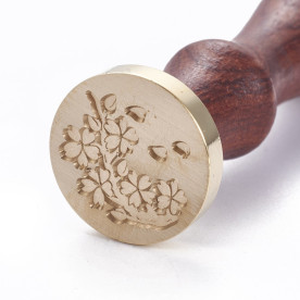 Печатка для сургучу з дерев'яною ручкою, Квітковий візерунок, латунь, золотий, 8,9 см, 2,55х1,4 см
