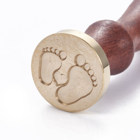 Печатка для сургучу з дерев'яною ручкою, Ніжки, латунь, світле золото, 8,9 см, 2,55х1,4 см