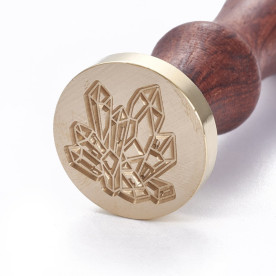 Печать для сургуча с деревянной ручкой, Кристалы, латунь, золотой, 8,9 см, 2,55х1,4 см