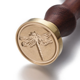 Печать для сургуча с деревянной ручкой, Стрекоза, латунь, золотой, 89,5 мм, 2,45x1,45 см