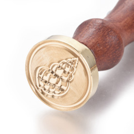 Печать для сургуча с деревянной ручкой, Ракушка, латунь, золотой, 89,5 мм, 2,45x1,45 см 