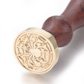 Печатка для сургучу з дерев'яною ручкою, Павук, латунь, золотий, 89,5 мм, 2,45x1,45 см