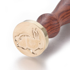 Печатка для сургучу з дерев'яною ручкою, Кролик, латунь, золотий, 89,5 мм, 2,45x1,45 см