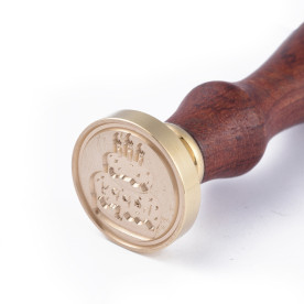 Печатка для сургучу з дерев'яною ручкою, Торт, латунь, золотий, 90 мм, 25x14,5 мм