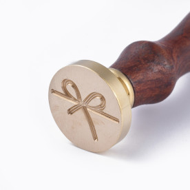 Печать для сургуча с деревянной ручкой, Бантик, латунь, золотой, 90 мм, 25x14,5 мм