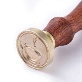 Печатка для сургучу з дерев'яною ручкою, Чашка кави, латунь, золотий, 90 мм, 25x14,5 мм