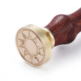 Печать для сургуча с деревянной ручкой, Солнце, латунь, золотой, 90 мм, 25x14,5 мм