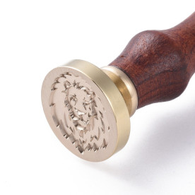 Печать для сургуча с деревянной ручкой, Лев, латунь, золотой, 90 мм, 25x14,5 мм
