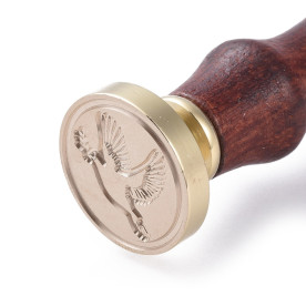 Печатка для сургучу з дерев'яною ручкою, Голуб, латунь, золотий, 90 мм, 25x14,5 мм