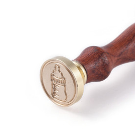 Печатка для сургучу з дерев'яною ручкою, Пляшка, латунь, золотий, 90 мм, 25x14,5 мм