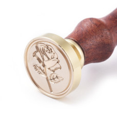 Печать для сургуча с деревянной ручкой, Роза, латунь, золотой, 90 мм, 25x14,5 мм