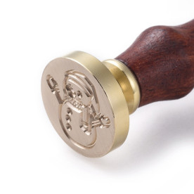 Печатка для сургучу з дерев'яною ручкою, Сніговик, латунь, золотий, 90 мм, 25x14,5 мм