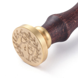 Печать для сургуча с деревянной ручкой, Бокалы, латунь, золотой, 90 мм, 25x14,5 мм