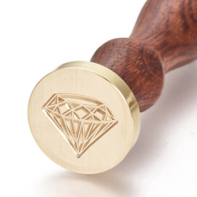 Печатка для сургучу з дерев'яною ручкою, Алмаз, латунь, золотий, 90 мм, 25x14,5 мм