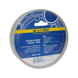Скотч двухсторонний Buromax на бумажной основе 24 мм х 10 м, белый