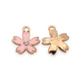 Підвіска з емаллю, Ніжна квітка, рожевий, 1 шт, 18x16x4 мм