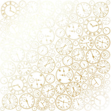 Аркуш однобічного паперу з фольгированієм Golden Clocks White 30,5х30,5 см, Фабрика Декору