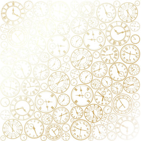 Аркуш однобічного паперу з фольгированієм Golden Clocks White 30,5х30,5 см, Фабрика Декору