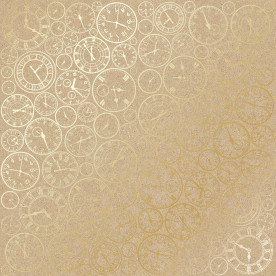 Лист односторонней бумаги с фольгированием Golden Clocks Kraft 30,5х30,5 см, Фабрика Декора