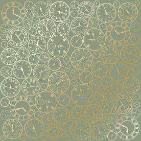 Лист одностороннього паперу з фольгуванням Golden Clocks Olive 30,5х30,5 см Фабрика Декора