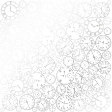 Лист односторонней бумаги с фольгированием Silver Clocks White 30,5х30,5 см Фабрика Декору
