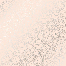 Лист одностороннього паперу з фольгуванням Silver Clocks Beige 30,5х30,5 см, Фабрика Декору