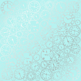 Лист односторонней бумаги с фольгированием Silver Clocks Turquoise 30,5х30,5 см