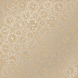 Лист односторонней бумаги с фольгированием Silver Clocks Kraft 30,5х30,5 см