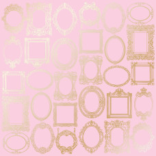 Лист бумаги с фольгированием Golden Frames Pink 30,5х30,5 см, Фабрика Декора