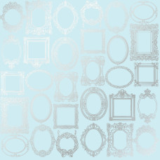 Лист бумаги с фольгированием Silver Frames Blue 30,5х30,5 см, Фабрика Декора
