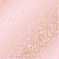 Лист бумаги с фольгированием Golden Butterflies Pink 30,5х30,5 см, Фабрика Декора