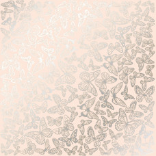 Лист бумаги с фольгированием Silver Butterflies Beige 30,5х30,5 см, Фабрика Декора