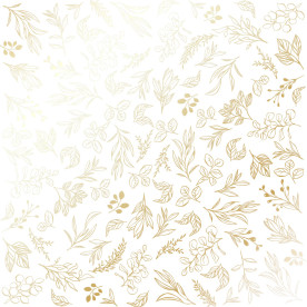 Лист бумаги с фольгированием Golden Branches White 30,5х30,5 см, Фабрика Декора