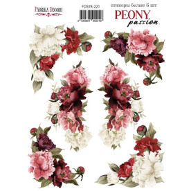 Набор наклеек, стикеров, 6 шт, Peony passion, #221, Фабрика Декора