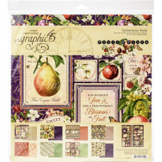 Набір паперу для скрапбукінгу Fruit & Flora, 16 аркушів + наклейки, 30х30 см, Graphic 45