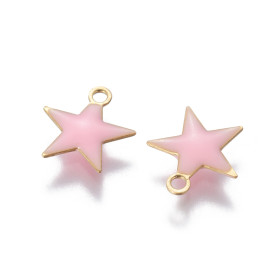 Подвеска с эмалью, Розовая звездочка, 1 шт, 10,5x10x2 мм