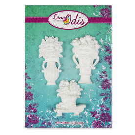 Декоративні фігурки, Набір квітів у вазах, колір білий, 3 шт, Lana Odis