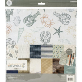 Набор бумаги для скрапбукинга Uncharted Waters , 12 листов + наклейки, 30х30 см, Kaisercraft
