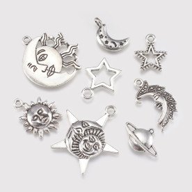 Набір підвісок, Сонячна система, античне срібло, 8 шт, від 13 до 30 мм