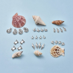 Набір підвісок, Мушлі з крабом, античне срібло, 7 шт