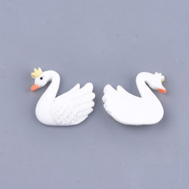 Кабошон, Лебідь, 1 шт, білий, 24x25,5x4,5 мм