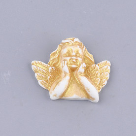 Кабошон, Купидон 2, белый с позолотой, 1 шт, 25x31x9,5 мм