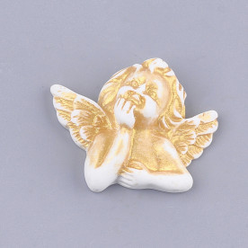 Кабошон, Купидон, белый с позолотой, 1 шт, 25,5x32x10,5 мм