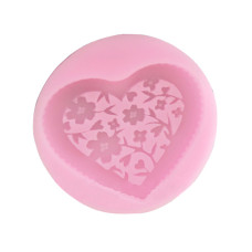 Силіконовий молд, Серце з квітами, рожевий, 1 шт, 56х8 мм