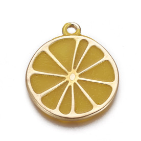 Підвіска з емаллю, Лимон, 1 шт, темно-жовтий, 27х23х2 мм