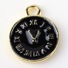 Подвеска с эмалью, Черные часы, 1 шт, 17,5х13,5х2 мм