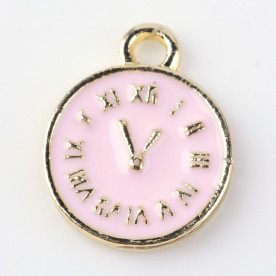 Підвіска з емаллю, Рожевий годинник, 1 шт, 17,5х13,5х2 мм
