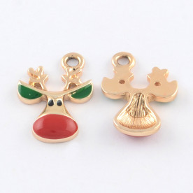 Підвіска з емаллю, Новорічний олень, 1 шт, 21х15х3 мм