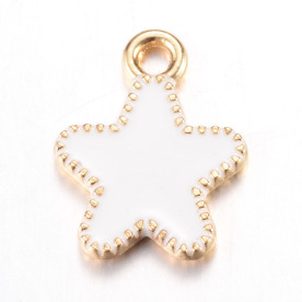 Підвіска з емаллю, Біла зірочка, 1 шт, 14,5х11х1,5 мм