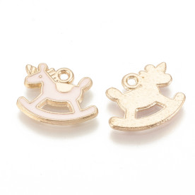 Підвіска з емаллю, Конячка-качалка, 1 шт, рожевий, 16х11х1,5 мм